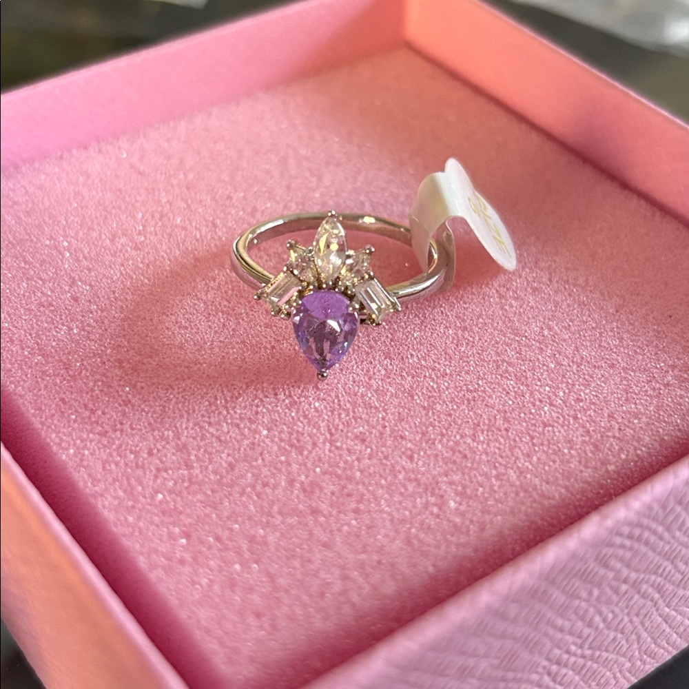 RBP2965 Main Stone: Lab Created  Amethyst Materials: Rhodium Plate Ring Sz 8